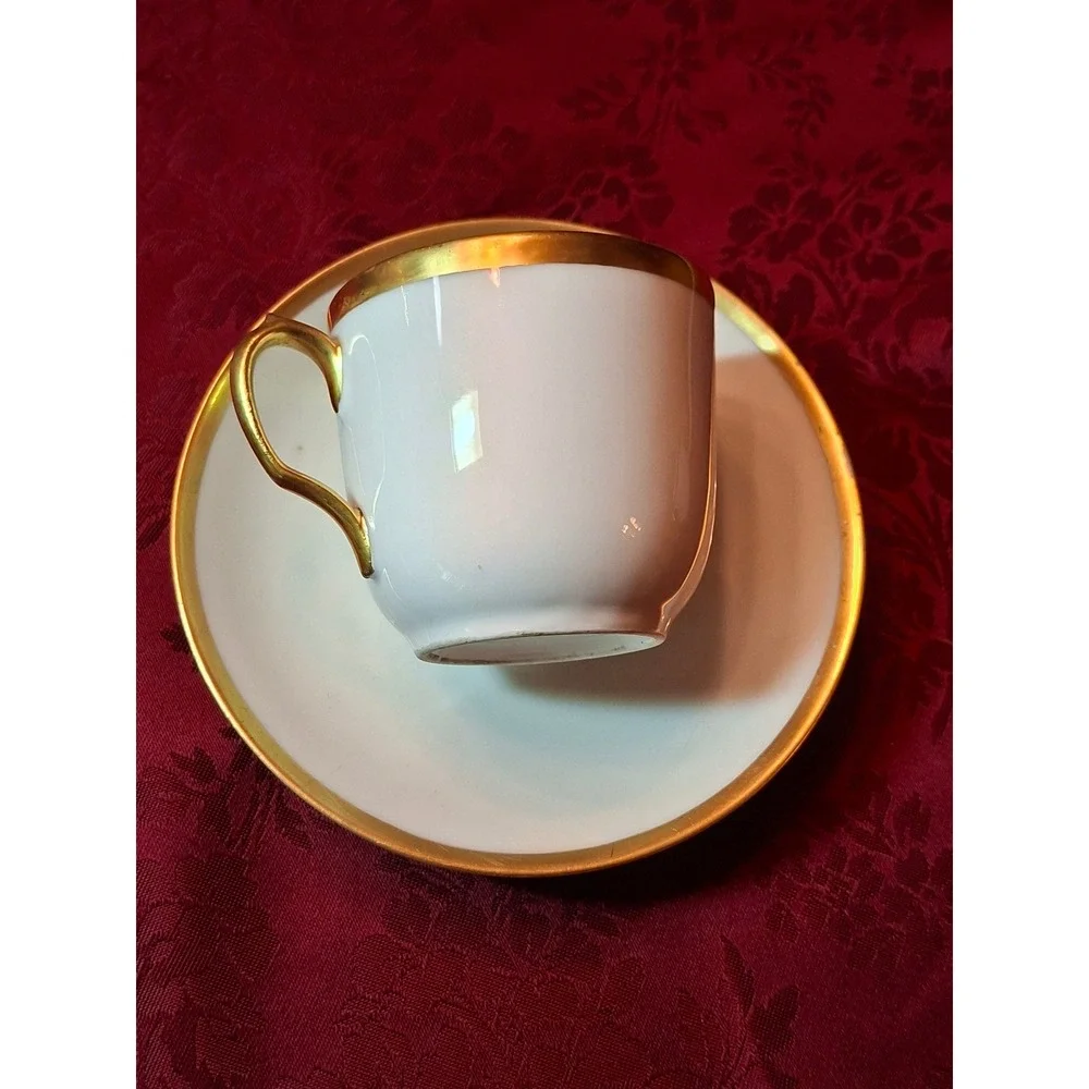 3 Haviland Limoges France Gold Gilt White‎ Porcelain Demitasse Cup & Saucers